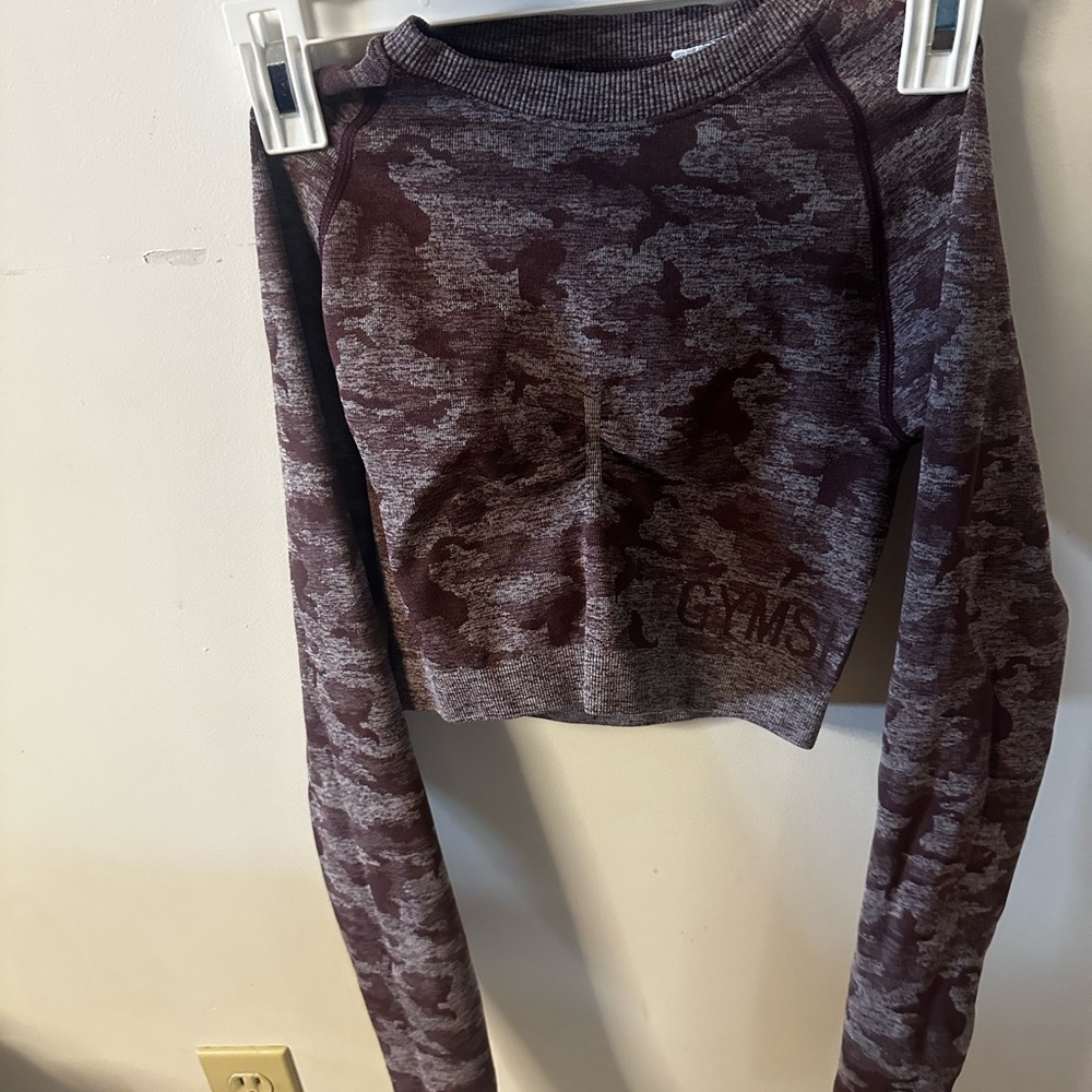 Gymshark Maroon Camo Crop Sweatshirt
